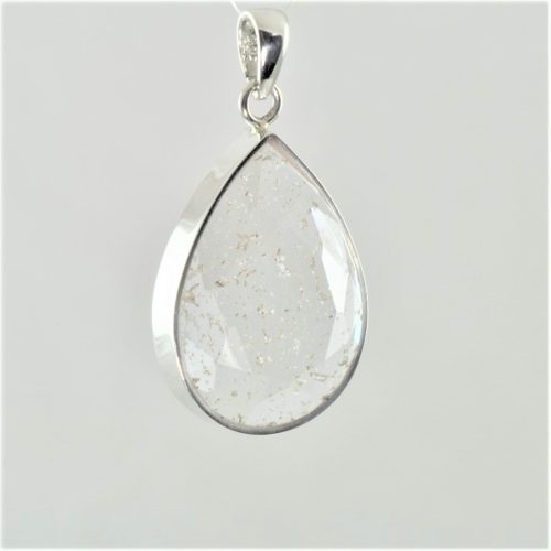 Small Pave Carved Eye Burst Clear Quartz Teardrop Necklace